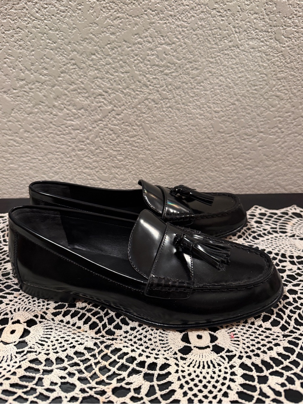 Veronica Beard Black Leather Penny Tassel Loafers - Picture 6 of 13